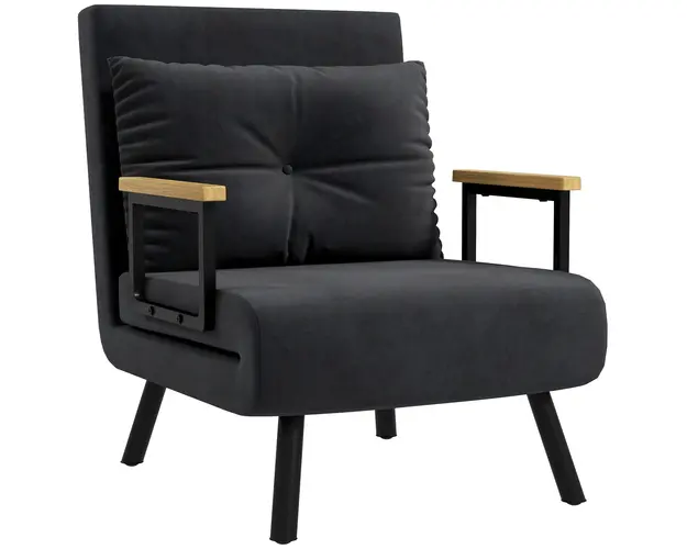 HOMCOM Canapea Extensibila cu Spatar Reglabil pe 5 Nivele, Canapea Pat Individuala Pliabila cu Perne, 63x73x81 cm, Negru | Aosom Romania