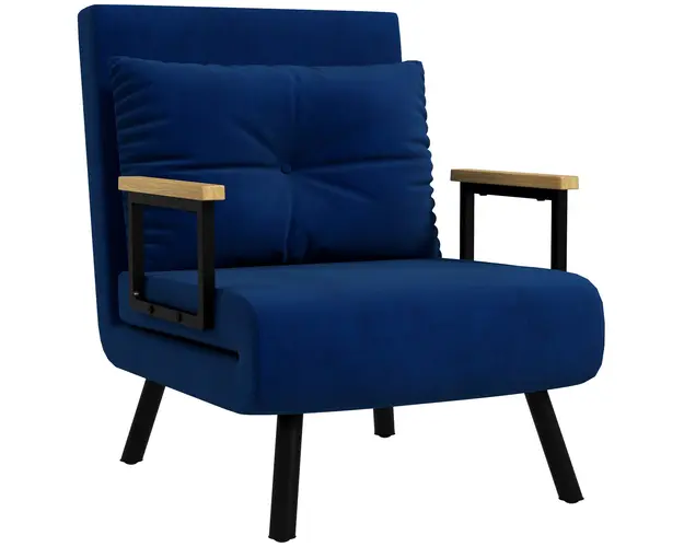 HOMCOM Canapea Extensibila cu Spatar Reglabil pe 5 Nivele, Canapea Pat Individuala Pliabila cu Perne, 63x73x81 cm, Albastru | Aosom Romania
