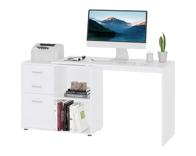 HOMCOM birou de colt, reversibil, 117x83.5x76 cm, alb | Aosom Romania