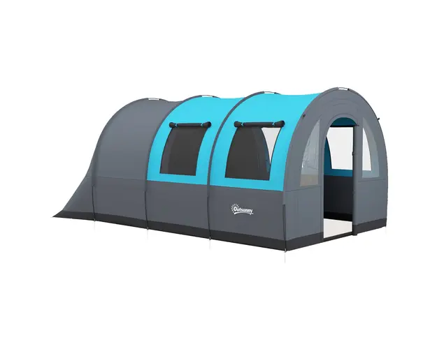 Outsunny Cort de Camping Impermeabil, Cort cu 5 Locuri, Zona Separata de Dormit si Living, 480x260x200 cm, Gri si Albastru | Aosom Romania