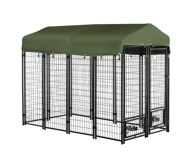 PawHut Canisa Aer Liber Lada Blocare Animale Companie Gard Sarma Sudata Otel Acoperis Protectie | Aosom Romania