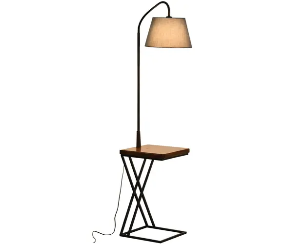 HOMCOM Lampa de Podea Moderna cu Inacarcator Wireless, Abajur Reglabil si Etajera Suplimentara, 36x36x165 cm, Negru | Aosom Romania