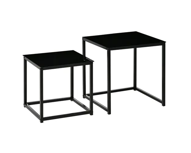 Set 2 Masute HOMCOM pentru Sufragerie Moderne, Otel si Sticla Securizata, Negru | Aosom RO