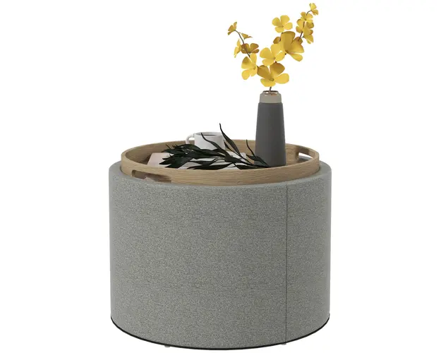 HOMCOM Taburet otoman rotund cu capac rabatabil stil tava, Taburet cu material similar inului, Masuta de cafea cu spatiu ascuns de depozitare