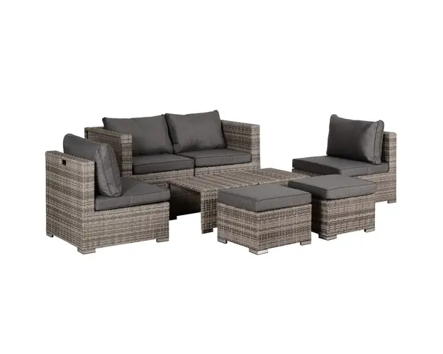 Outsunny Set 8 piese Canapea cu Masuta de cafea In Aer Liber din Ratan PE si structura de aluminiu, 75x75x71cm Gri | Aosom Romania