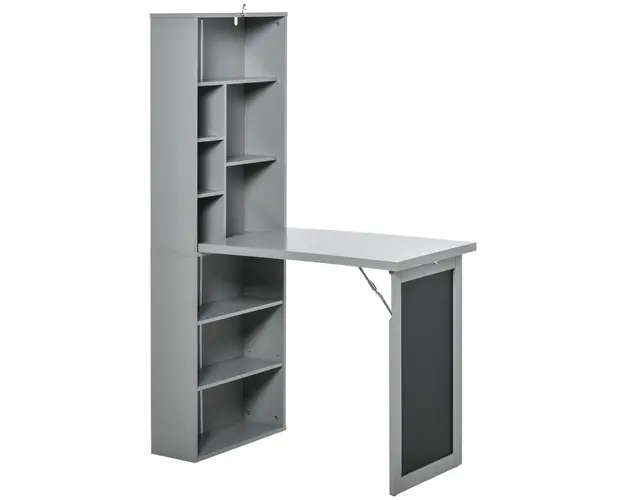 HOMCOM Birou Pliabil cu Biblioteca, Tabla si Masa de Dining Rabatabila, 98x51x153 cm, Gri inchis | Aosom Romania