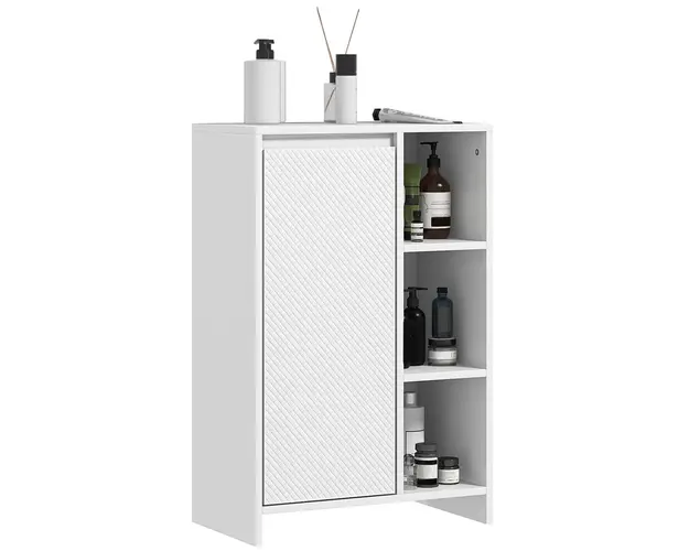 HOMCOM Dulapior de Baie cu 3 Rafturi Deschise, un Dulapior cu o Usa si Raft Interior Reglabil, 53x30x80 cm, Alb | Aosom Romania