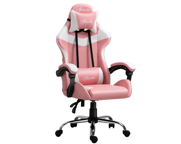Vinsetto Scaun Gaming Ergonomic Roz, cu Tetiera, Inaltime Ajustabila, Rabatabil, 63x67x119-127cm, Confort Maxim | Aosom Romania