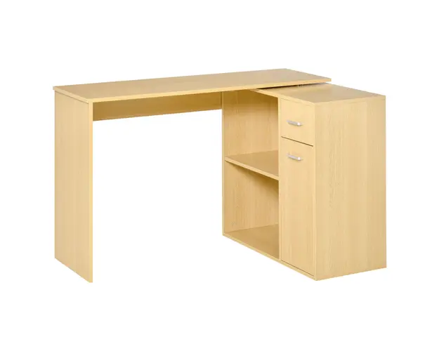 Homcom Birou Colt Elegant cu Rafturi Sertare, Stejar, 117x82x74cm | Aosom Romania