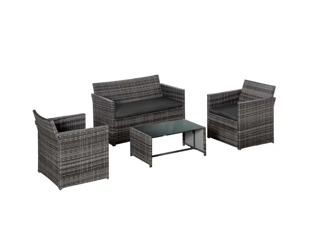 Outsunny Set Mobilier de Gradina Rattan PE 4 Piese, Canapea 2 Locuri, 2 Scaune, Masuta, Design Elegant, Maro | Aosom Romania