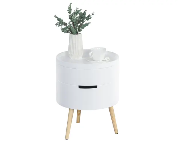 HOMCOM masuta de cafea rotunda, Φ38 x 48,3cm, lemn, alb | Aosom Romania
