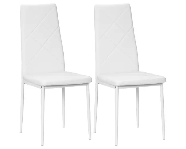 HOMCOM Set 2 Scaune de Sufragerie Tapitate cu Spatar Inalt, Picioare Antiderapante si Picioare din Otel, 41x50x97 cm, Alb | Aosom Romania