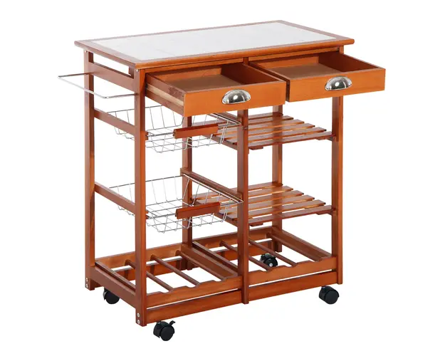 HOMCOM, Carucior bucatarie, dulap cu roti, dulap cu sertare, mobilier pentru bucatarie, maro | Aosom ro