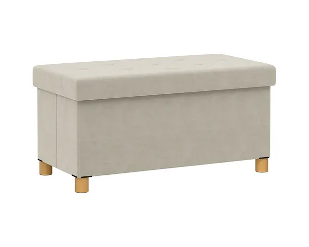 HOMCOM Banca Lada de Depozitare Pliabila, Banca de Pat cu Capac Captusit si Invelis de Catifea, 76x38x38 cm, Crem Alb | Aosom Romania