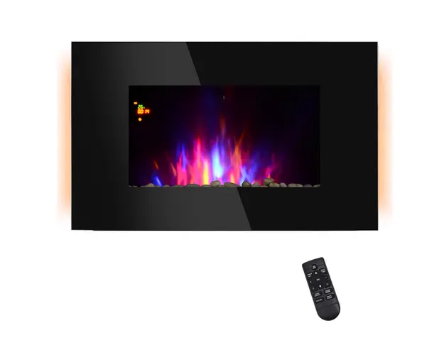 Soba Electrica de Perete sau Sol 2000W cu Flama LED 7 Culori, Negru, control manula/telecomanda, temporizator 90x56x9.5cm HOMCOM | Aosom RO