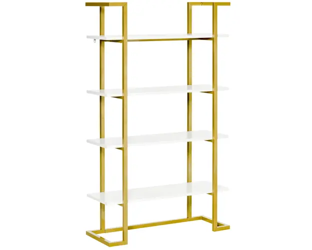 HOMCOM Raft din lemn si otel cu 4 niveluri de depozitare, elegant, auriu, cu un design multifunctional robust | AOSOM RO