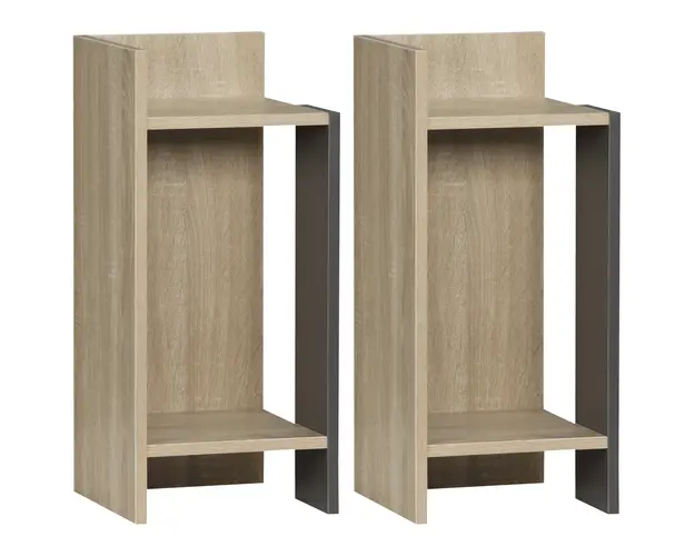 HOMCOM Set de 2 Noptiere Moderne cu Polita Deschisa, Masuta de Cafea, Spatiu de Depozitare, Gri, 27x25x60cm | Aosom Romania
