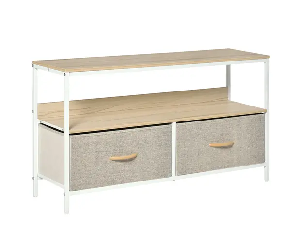 HOMCOM Mobilier pentru Televizor de 47" cu Sertare Pliabile din Material Textil si Raft, 98x29x56 cm, Lemn Natural | Aosom Romania