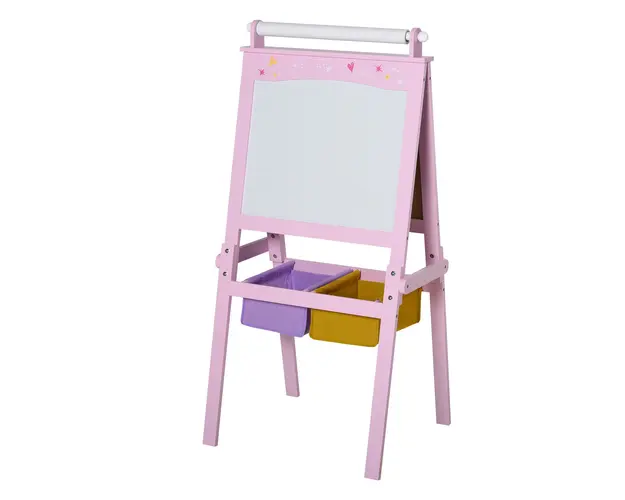 HOMCOM Sevalet Multifunctional pentru Copii, cu Rola de Hartie si Spatiu de Depozitare, Tabla Dubla, Roz, pentru Varsta 3+ | Aosom Romania