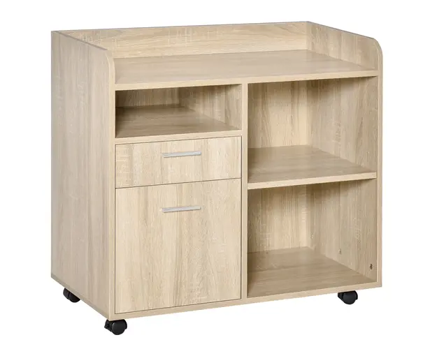 Vinsetto Suport Imprimanta Mobil, Mobila Birou Multifunctionala, 4 Roti, Stejar, 80x40x72cm | Aosom Romania