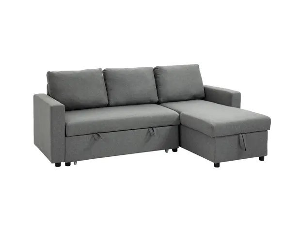 HOMCOM Canapea cu 3 Locuri si Spatiu de Depozitare, Canapea din Material Textil si Perne cu Huse Detasabile, 211.5x146x85 cm, Gri | Aosom Romania
