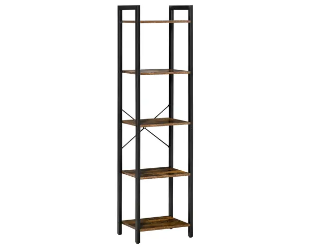 Biblioteca Stil Industrial HOMCOM cu 5 Rafturi, Mobilier din Lemn si Otel, Ideal pentru Casa, Birou si Studio, Design Rustic, Maro | Aosom Romania