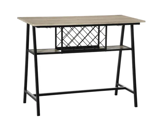 HOMCOM Masa de Bar pentru 10 Sticle, Design Modern din PAL si Otel, Dimensiuni 120x60x91 cm, Negru si Lemn, Ideala pentru Bucatarie sau Living | Aosom Romania