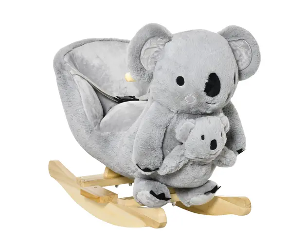 HOMCOM Koala Balansoar cu Sunete, Leagan de Plus si Lemn pentru Copii 18-36 Luni, Gri, 60x33x50cm | Aosom Romania