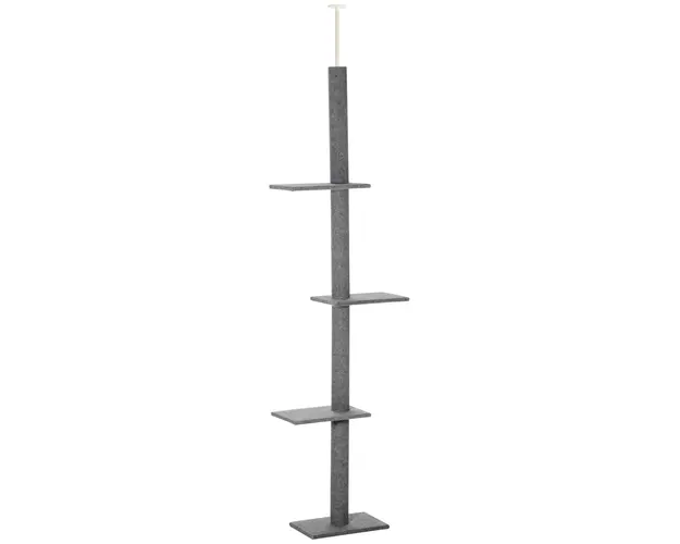 PawHut Stalp de Zgariat pentru Pisici pe 4 Niveluri si Fixare pe Tavan Reglabil, 43x27x228-260 cm, Gri | Aosom Romania