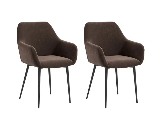 HOMCOM Set 2 Scaune de Dining Tapitate in Stil Nordic cu Brate si Picioare din Otel, 54x57x80 cm, Maro | Aosom Romania