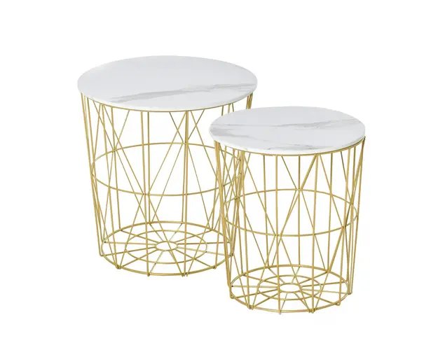 HOMCOM Set 2 Masute de Sufragerie Stivuibile, Design Modern din Otel si MDF, Φ44/Φ35x45.5cm, Alb Auriu | Aosom Romania