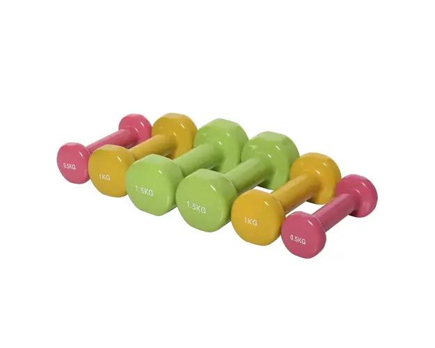 HOMCOM Set Gantere pentru brate cu Geanta, 6 Gantere de 0.5kg 1kg 1.5kg Otel si Invelis PU, Rosu Galben si Verde | Aosom Romania
