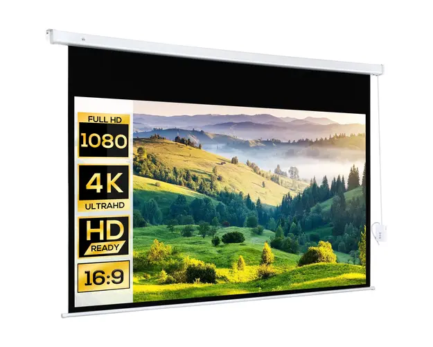HOMCOM Ecran Proiector 100 Inch cu Montaj pe Perete sau Tavan, Ecran pentru Proiectii cu Telecomanda, 253x7.5x168 cm, Alb | Aosom Romania