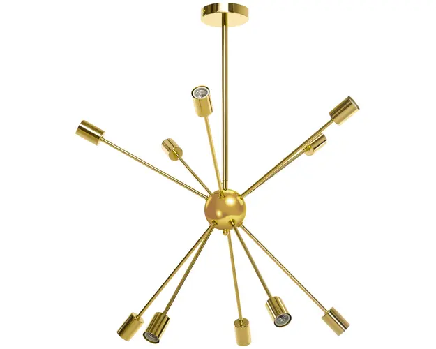 HOMCOM Lustra Suspendata Stil Sputnik, Metal Auriu, 10 Lumini, Ideala pentru Bucatarie, Sufragerie, Dormitor, 65x65x78.5 cm | Aosom Romania