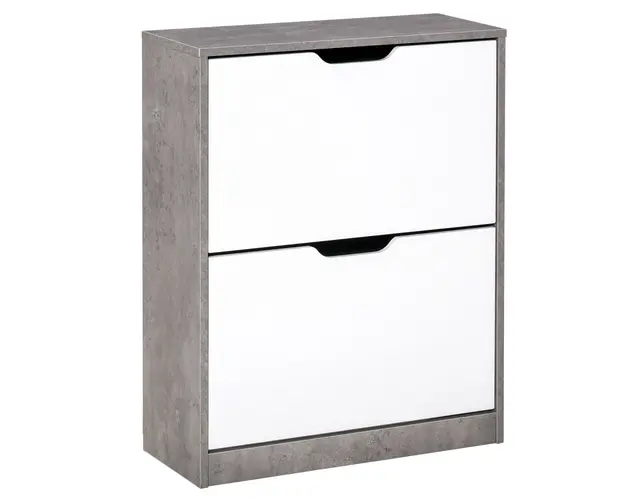 HOMCOM Suport pentru Pantofi cu Economisire de Spatiu, 2 Usi, pentru 8 Perechi, PAL Gri si Alb, 62.5x24x81 cm | Aosom Romania