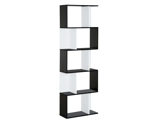 HOMCOM Biblioteca de perete cu 5 rafturi, 60x24x184.5 cm, Alb si Negru | Aosom Romania