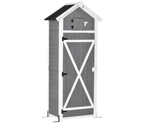 HOMCOM Magazie de Gradina pentru Unelte | Dulap din Lemn de Brad cu Raft Detasabil | 78x52.5x182 cm Gri | Aosom Romania