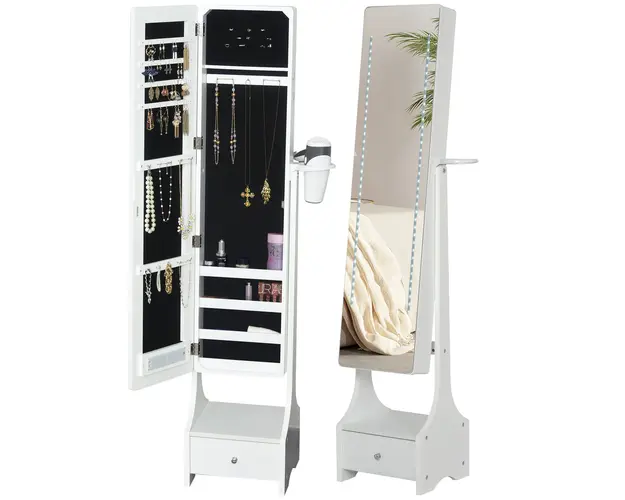 HOMCOM Dulap pentru Bijuterii Reglabil cu Oglinda si Lumini LED, Spatiu Amplu de Depozitare, Design Elegant | Aosom Romania