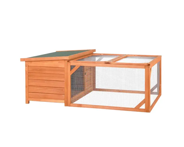 PawHut Cusca pentru iepuri cu casuta si zona ingradita, 125.5 x 100 x 49 cm, Lemn, Maro / Verde | Aosom Romania