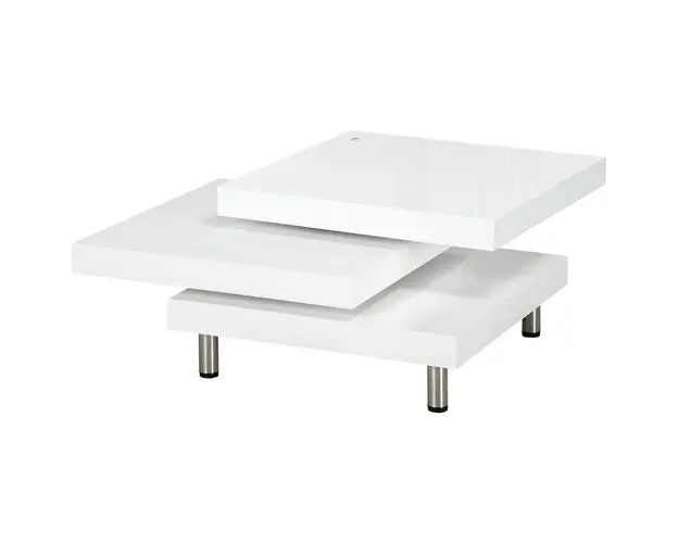 Masuta de Cafea pentru Salon si Camera de Zi, cu 3 Niveluri din MDF cu 2 Blaturi Rotative, 60x60x33.5 cm, Alb Lucios HOMCOM | Aosom Romania