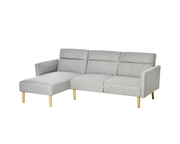 HOMCOM Canapea Extensibila cu 3 Locuri, Canapea pe Colt din Tesatura Gri cu Spatar Reglabil, Stil Scandinav, 207x146x80cm | Aosom Romania