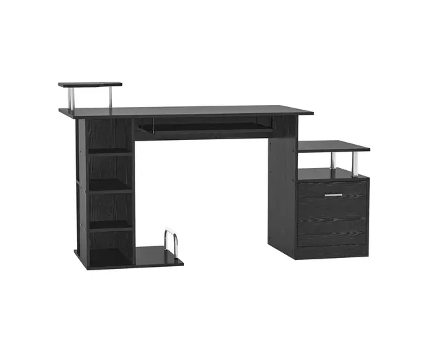 Masa de Birou pentru Calculator Moderna cu Etajera Culisanta pentru Tastatura, 4 rafturi, 152x60x88cm Neagra HOMCOM | Aosom Romania