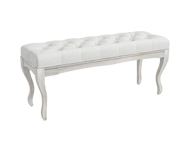 HOMCOM Banca pentru Capatul Patului cu Invelis Textil Aspect de In, Banca Capitonata, 110x37x49 cm, Alb Crem | Aosom Romania