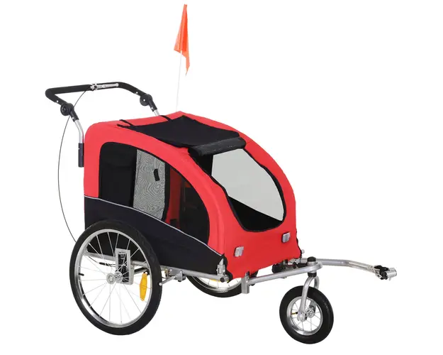 HOMCOM Remorca pentru Bicicleta 2-in-1, Carucior de Bicicleta pentru Animale, 155x83x108 cm, Rosu | Aosom Romania