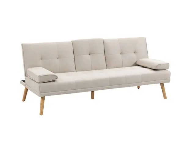 HOMCOM Canapea extensibila extensibila cu 3 locuri in stil scandinav, cu 2 cotiere detasabile si tapiterie, bej | Aosom Romania