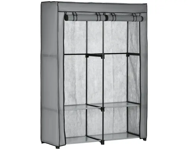 HOMCOM Dulap Portabil din Otel cu 4 Rafturi 2 Umerase si Usa Gri Design Compact si Versatil pentru Dormitor sau Hol | Aosom Romania