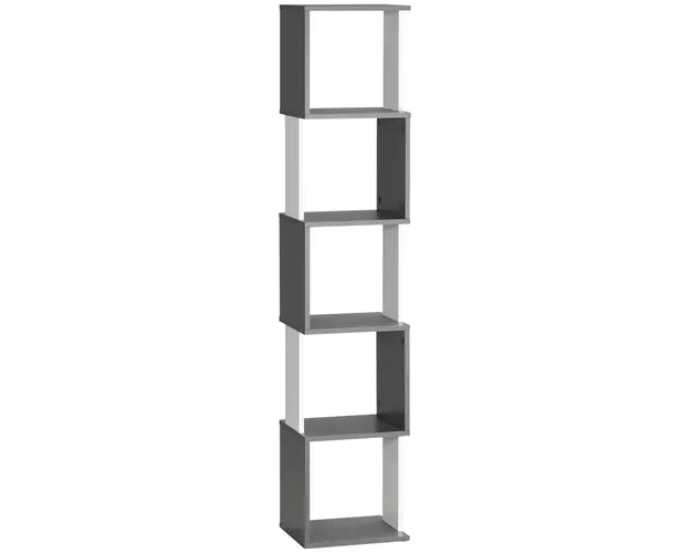 Biblioteca cu 5 rafturi din lemn HOMCOM 33x28x161cm, gri si alb | Aosom Romania