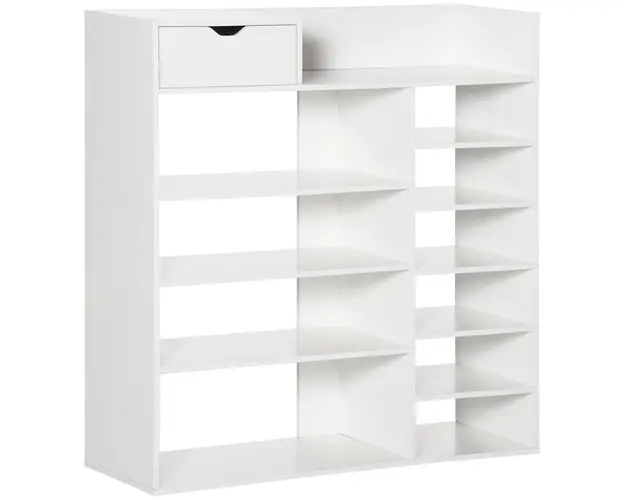 HOMCOM Dulap pentru Pantofi cu Rafturi si Sertar, Capacitate 12 Perechi, pentru Intrare si Dormitor, 88x30x93cm, Alb | Aosom Romania