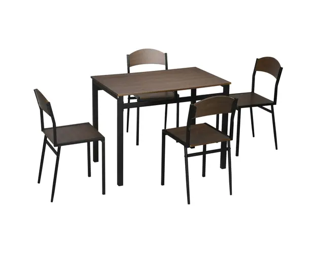 Set de sufragerie 5 piese, masa dreptunghiulara 100x63x76,5 cm, 4 scaune 45x40x82 cm, otel si MDF, maro negru HOMCOM | Aosom RO