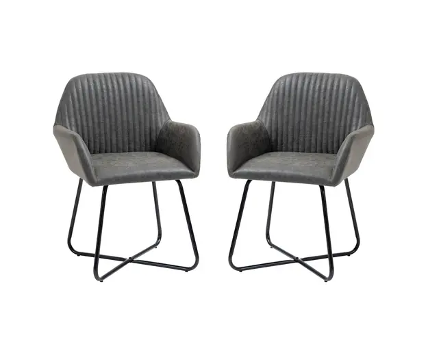 HOMCOM Set 2 Scaune Moderne Tapitate Imitatie Piele Gri pentru Sufragerie Bucatarie sau Living 60x56.5x85cm | Aosom Romania